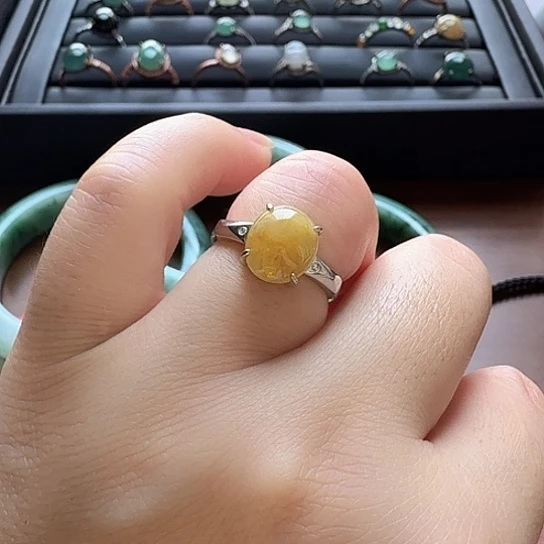 翡翠戒指银S925镶嵌翡翠首饰