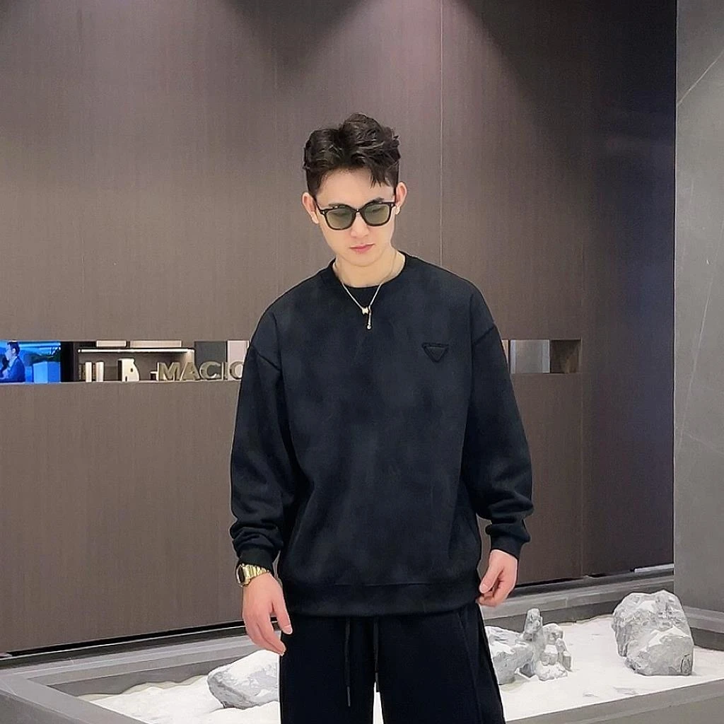 【衣工男品牌】秋冬新款倒三角小标磨毛水洗棉加厚加绒卫衣 C36913