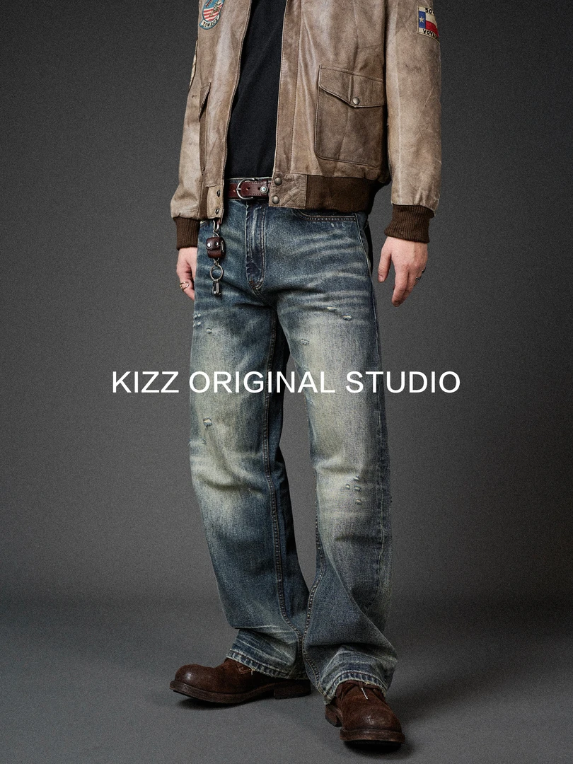 Kizz【铸剑师】ORL系列15盎司美产康龙丹宁水洗做旧刮破牛仔裤