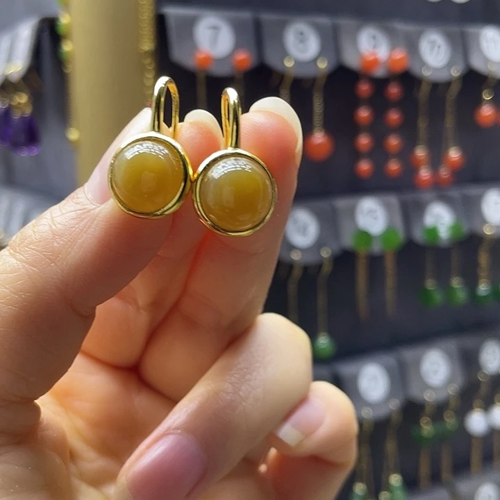 和田玉银S925镶嵌耳饰