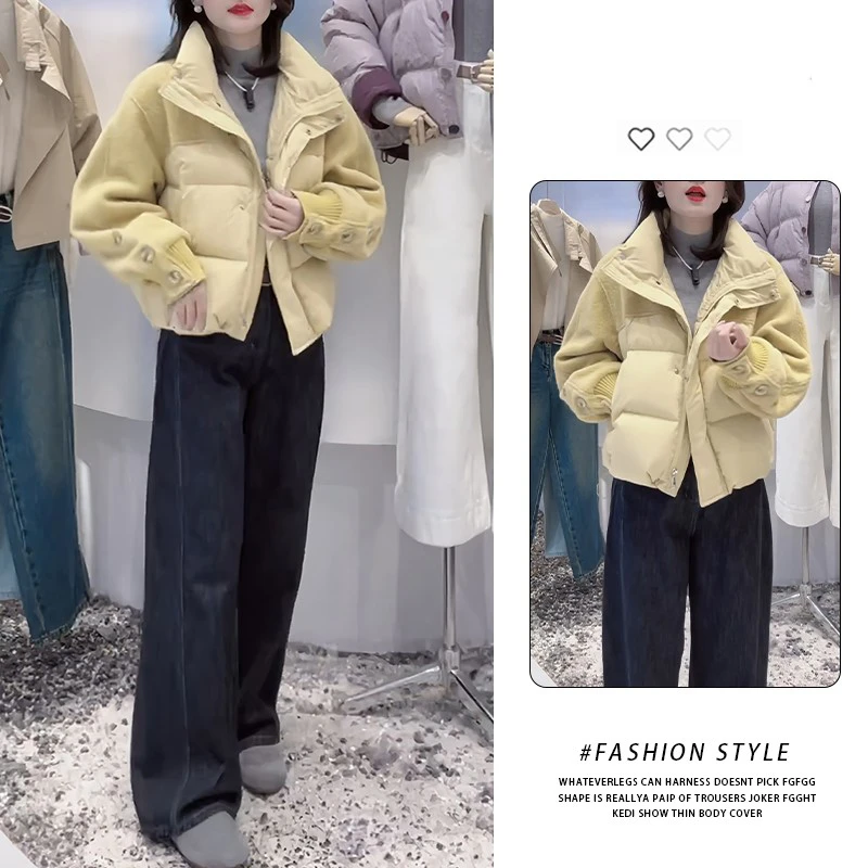 设计感韩系立领拼接棉服外套女气质2025年秋冬新款加厚保暖上衣