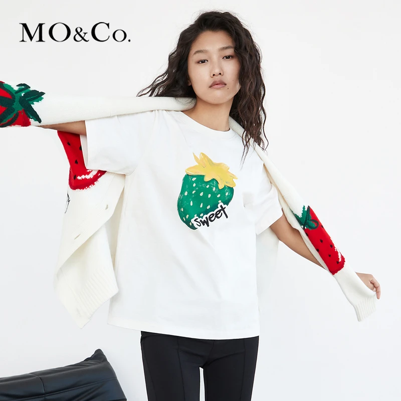 MOCO春季刺绣字母彩绘草莓印花短袖T恤MBC1TEET28