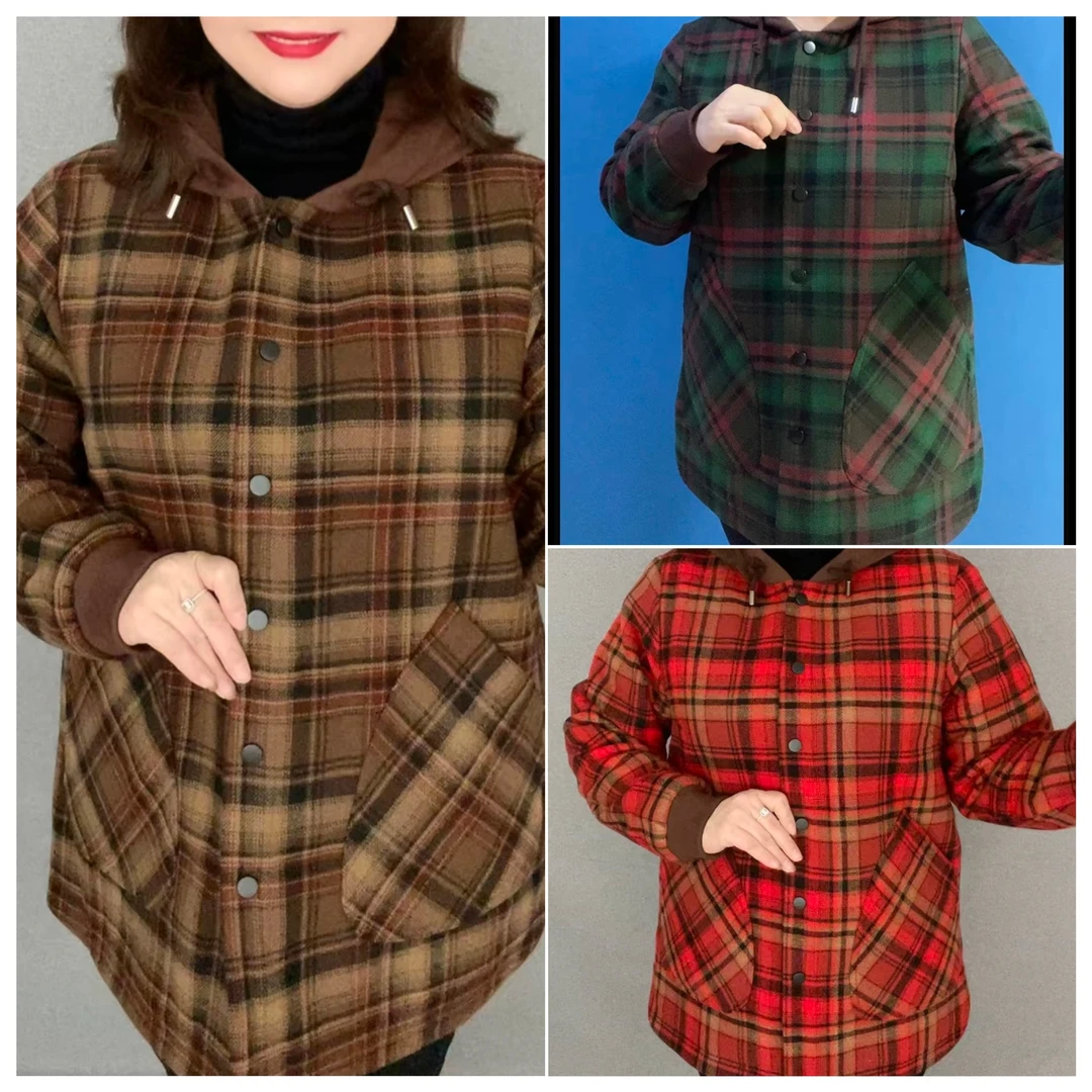 170#连帽格子中厚棉服