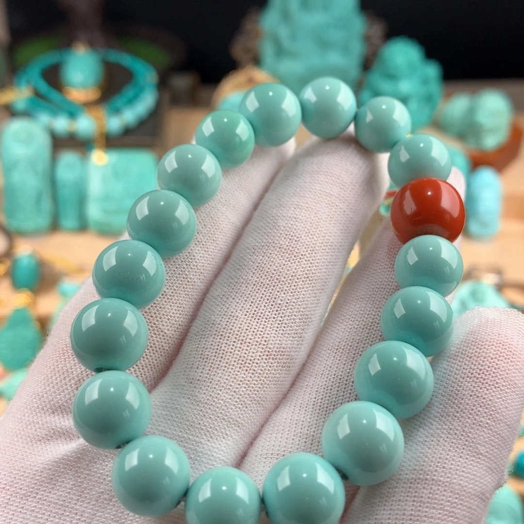绿松石未镶嵌圆珠手串卡10.8