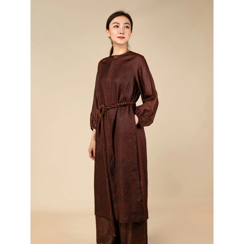 【栖香锦】“剪影” 四经绞罗 红云纱 设计师款  新中式  连衣裙上衣