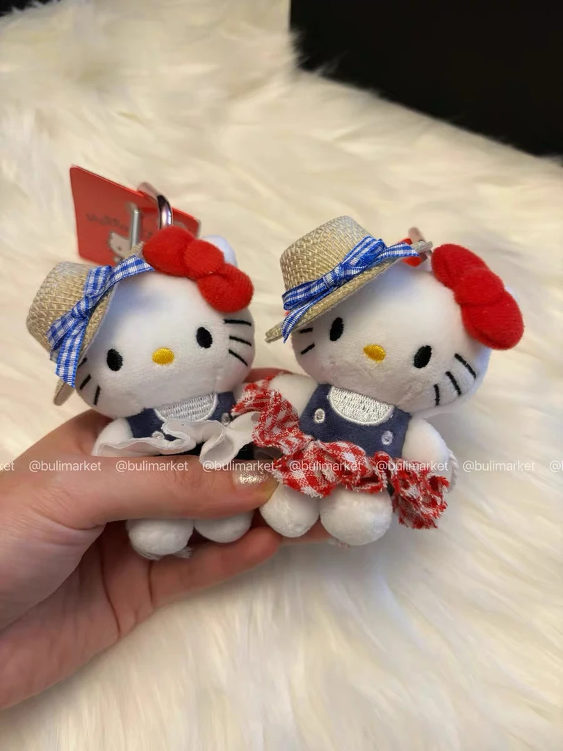 草帽白裙猫咪小挂件包包挂饰可爱女生书包配饰公仔毛绒玩偶