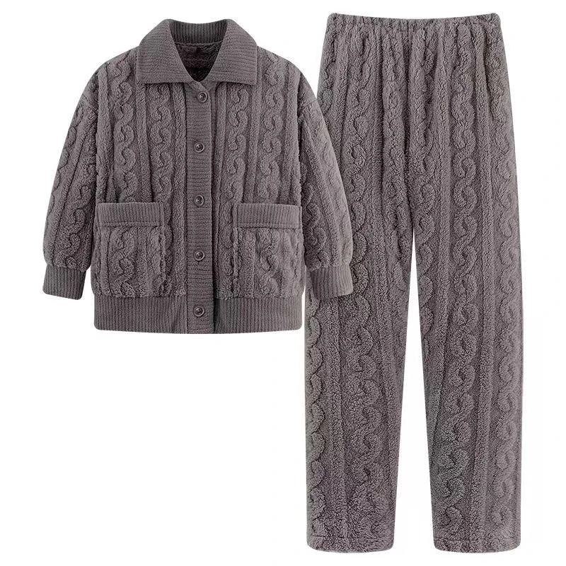秋冬季珊瑚绒睡衣男加绒加厚珊瑚绒卡通男士睡衣可外穿家居服套装