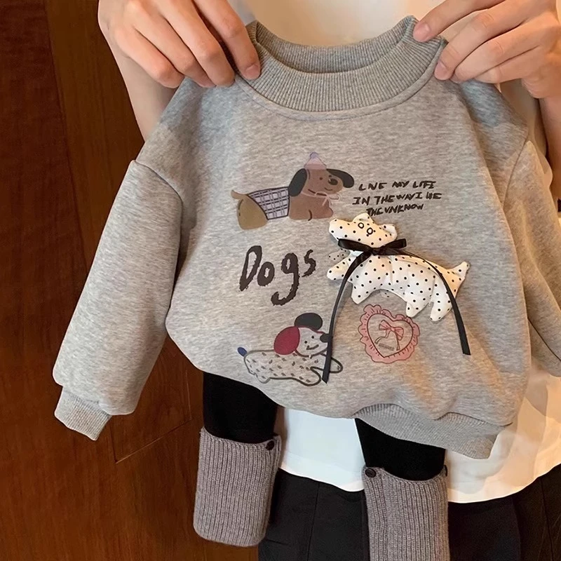 女童加绒卫衣秋冬2025新款儿童秋装女大童冬季加厚女孩洋气上衣冬