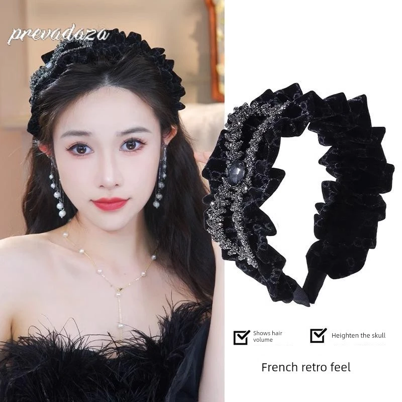 prevadaza重工发箍高颅顶高级感红色宽边水钻发饰韩系发箍头饰