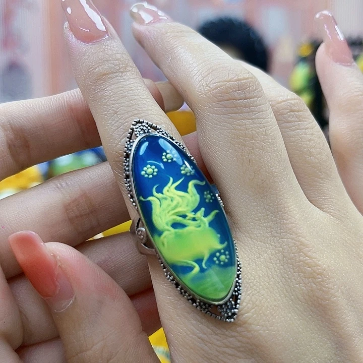 琥珀银S925镶嵌颈饰戒指