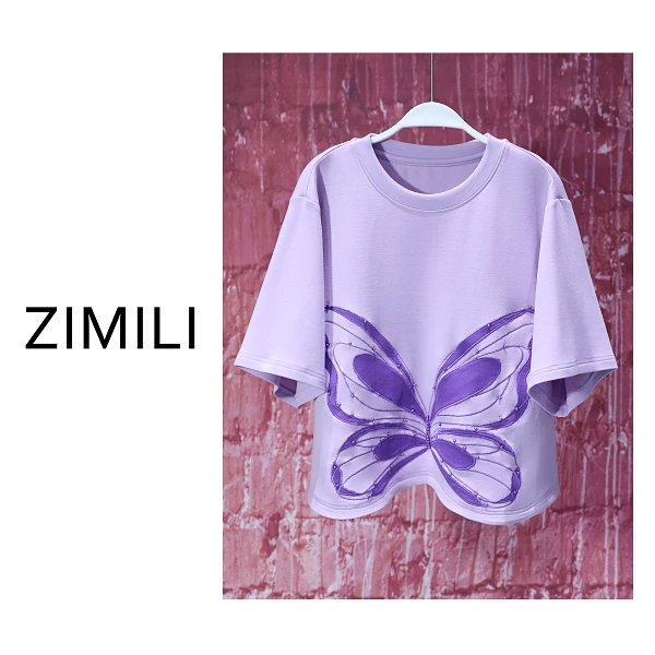 【亮哥女装】2025夏季轻薄透气凉感香芋紫烫钻印花T恤8223