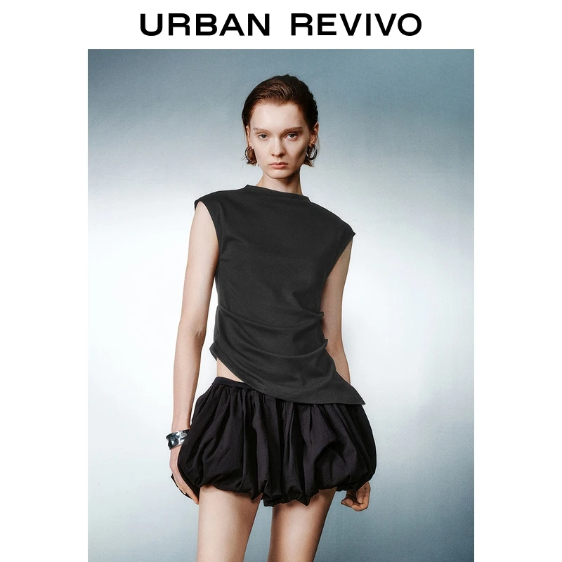 UR2025夏季新款女装气质不规则褶皱棉质无袖背心UWM450100