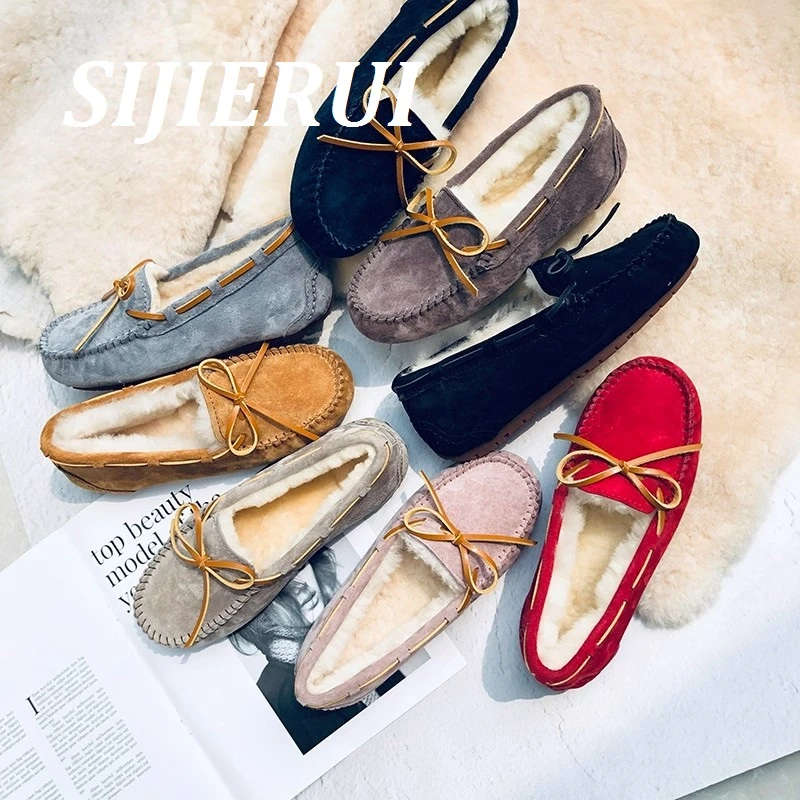 SIJIERUI豆豆鞋女加绒2025年冬季新款百搭平底一脚蹬毛毛鞋女瓢鞋