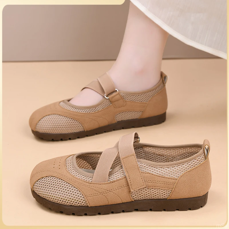 夏季新款网面魔术贴妈妈鞋轻便透气时尚休闲单鞋软底软面舒适女鞋