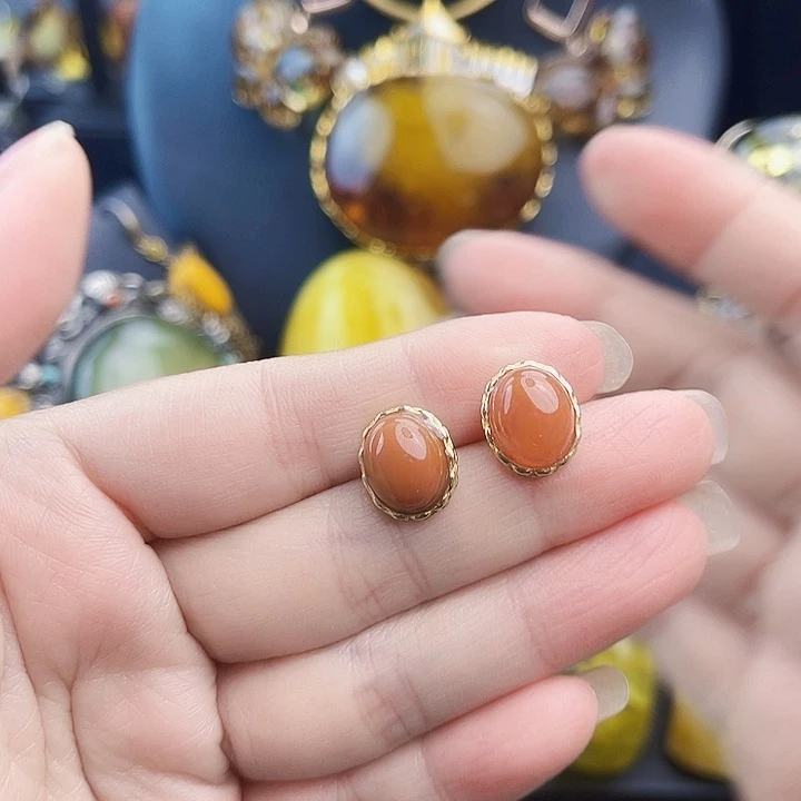 南红玛瑙银S925镶嵌耳坠