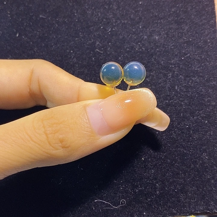 蓝珀银S925镶嵌珠宝奇石墨西哥蓝珀耳钉