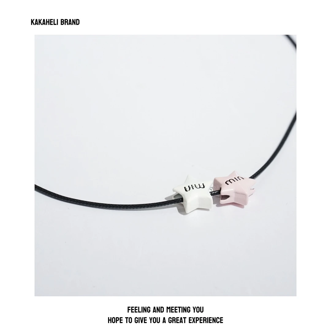 钛钢项链 可爱百搭黑色编织小众简约学生个性星星项链KK1657