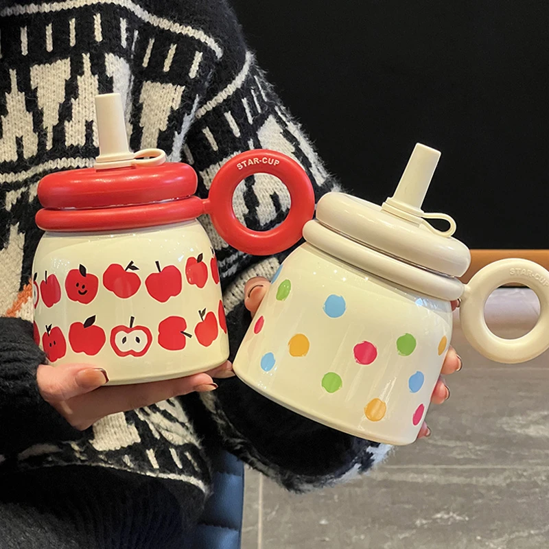 新款高颜值保温杯桌面杯带大容量带茶仓女生可爱吸管杯