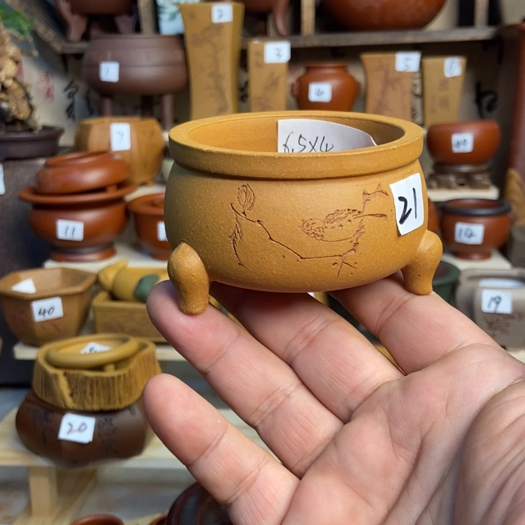 紫砂花盆内口经尺寸6.5×4