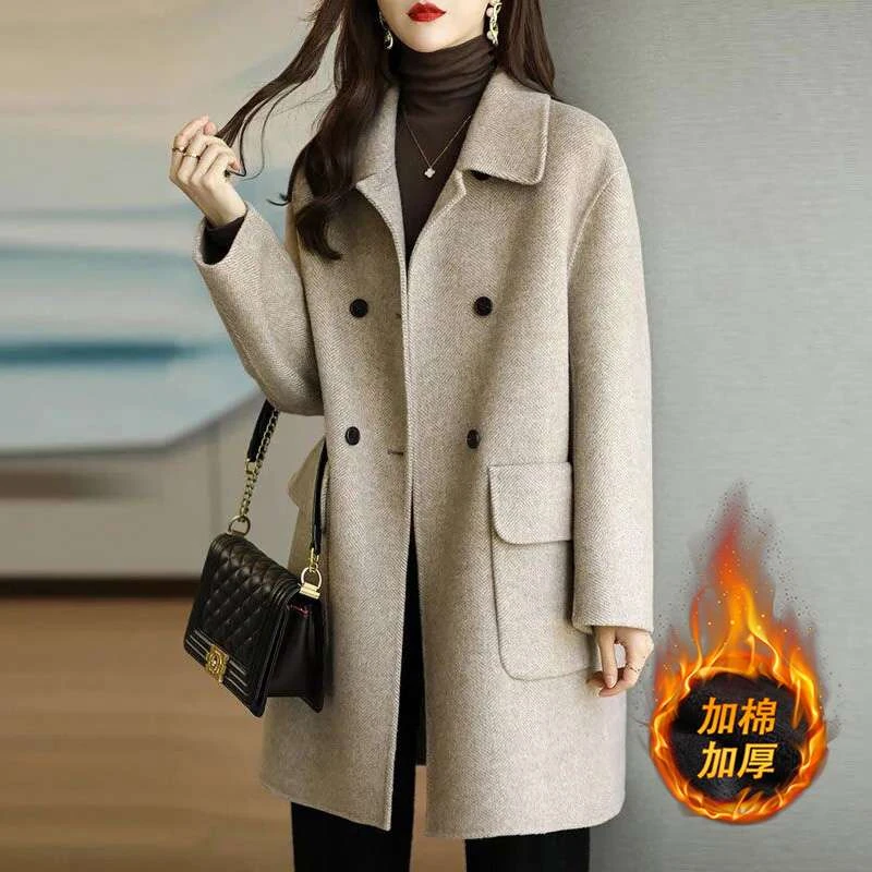 毛呢外套女士秋冬2025新款爆款妈妈夹棉加厚中长款呢子大衣高级感