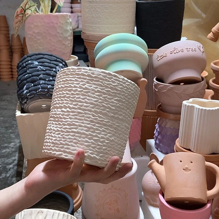 14×13白陶麻绳盆 粗陶1个