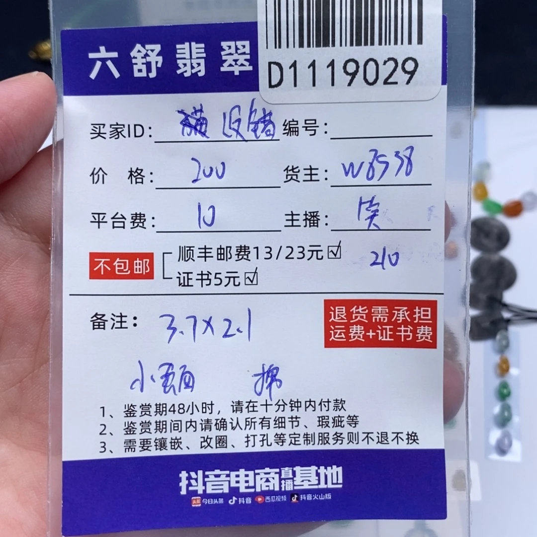 没***仙翡翠未镶嵌吊坠(不含链)D1119029