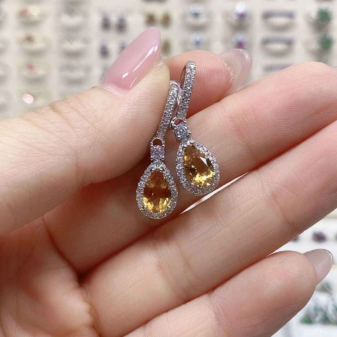 水晶耳饰银S925镶嵌孤品