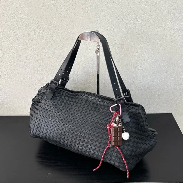 95新 BOTTEGA VENETA/葆蝶家 灰色编织托特单肩包 底长40 124224
