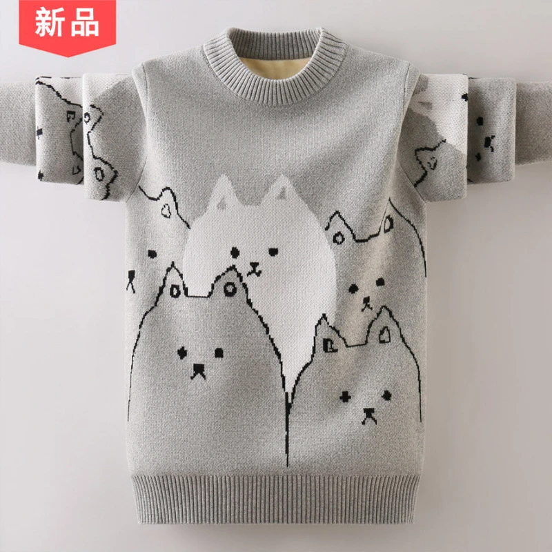 童装秋冬2025新款儿童保暖针织衫男童毛衣卡通冬季加绒加厚针织衫