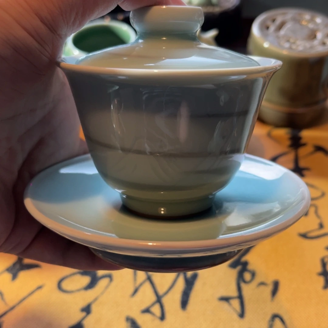 手工艺品琉璃龙泉青瓷盖碗