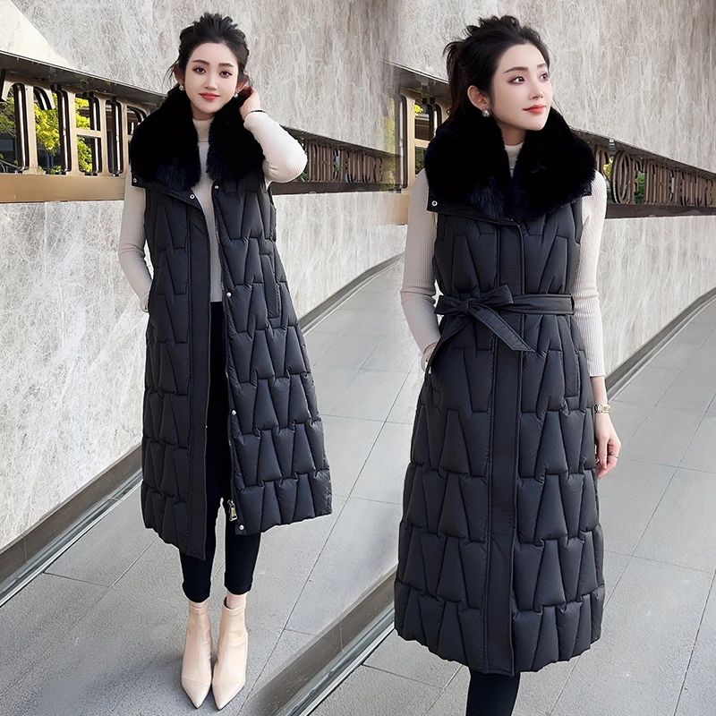 大毛领棉马甲女保暖显瘦坎肩秋冬季2025新款女款女装背心加厚女装