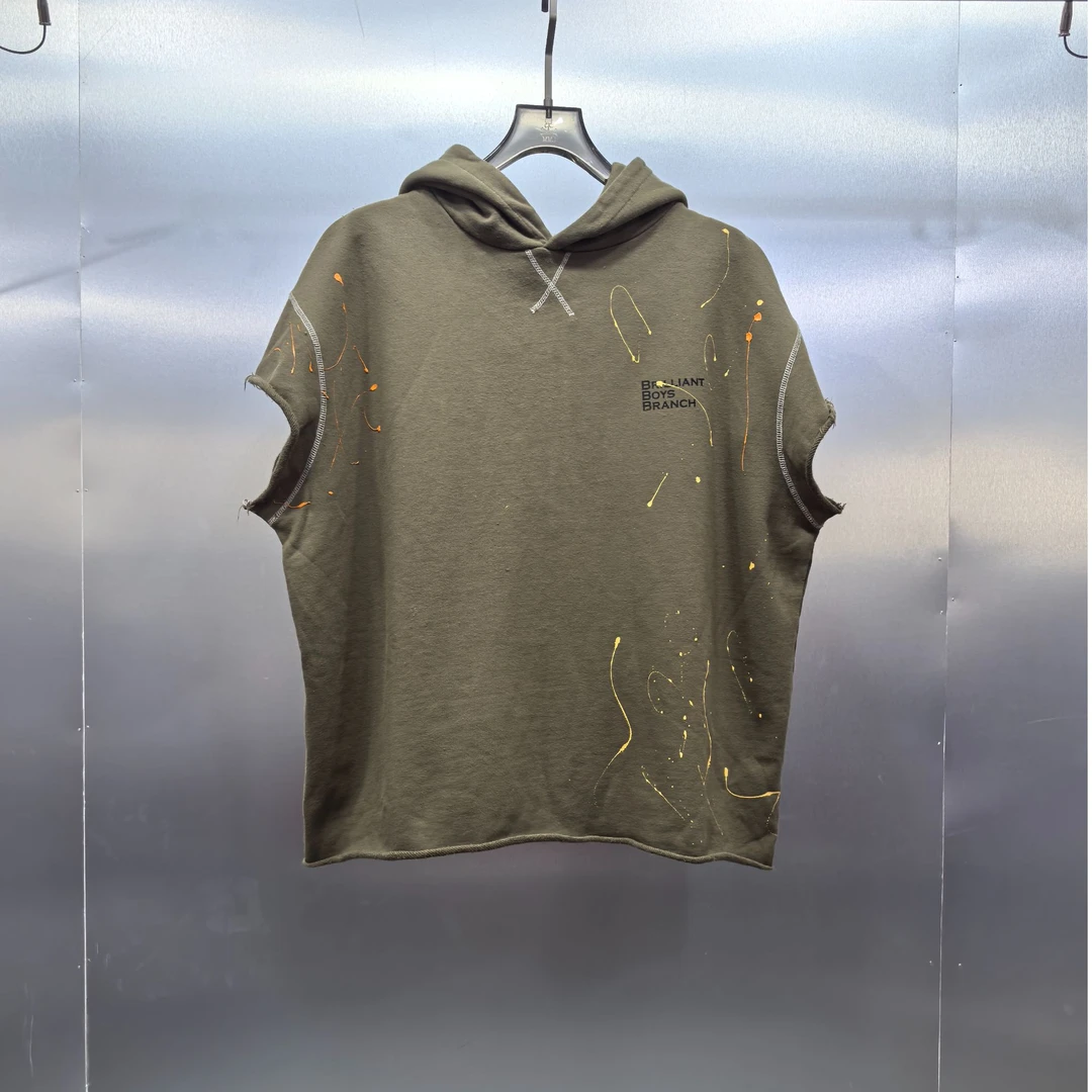 A04-61015-BRI夏季泼墨无袖设计时尚连帽卫衣