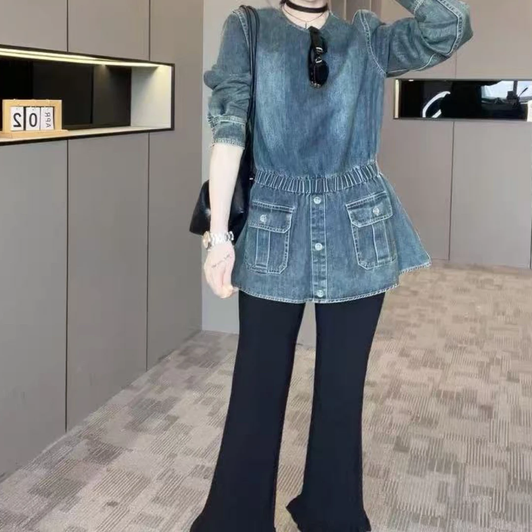 设计时尚收腰牛仔上衣