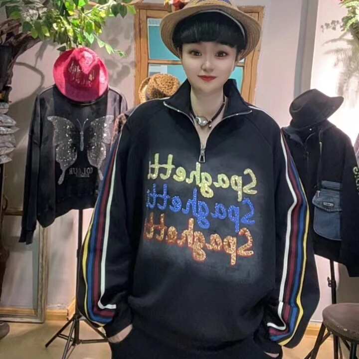 时尚潮流欧货立领字母卫衣