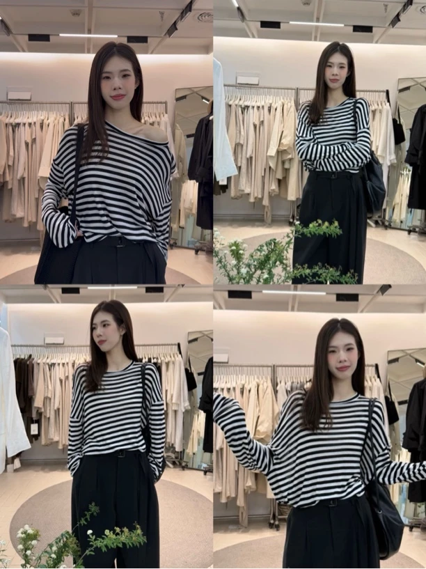 福秒-花花同款极简风圆领大版T恤（TM10665#）TM