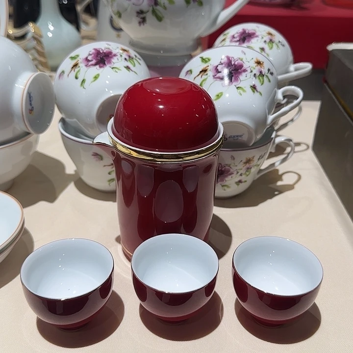 瓷6件套旅行茶具红色
