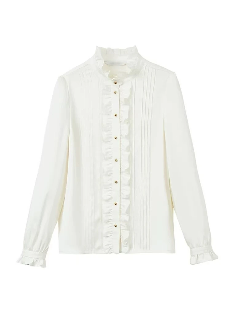 【大连冉然】2025时尚气质百搭女士长袖法式优雅立领衬衫