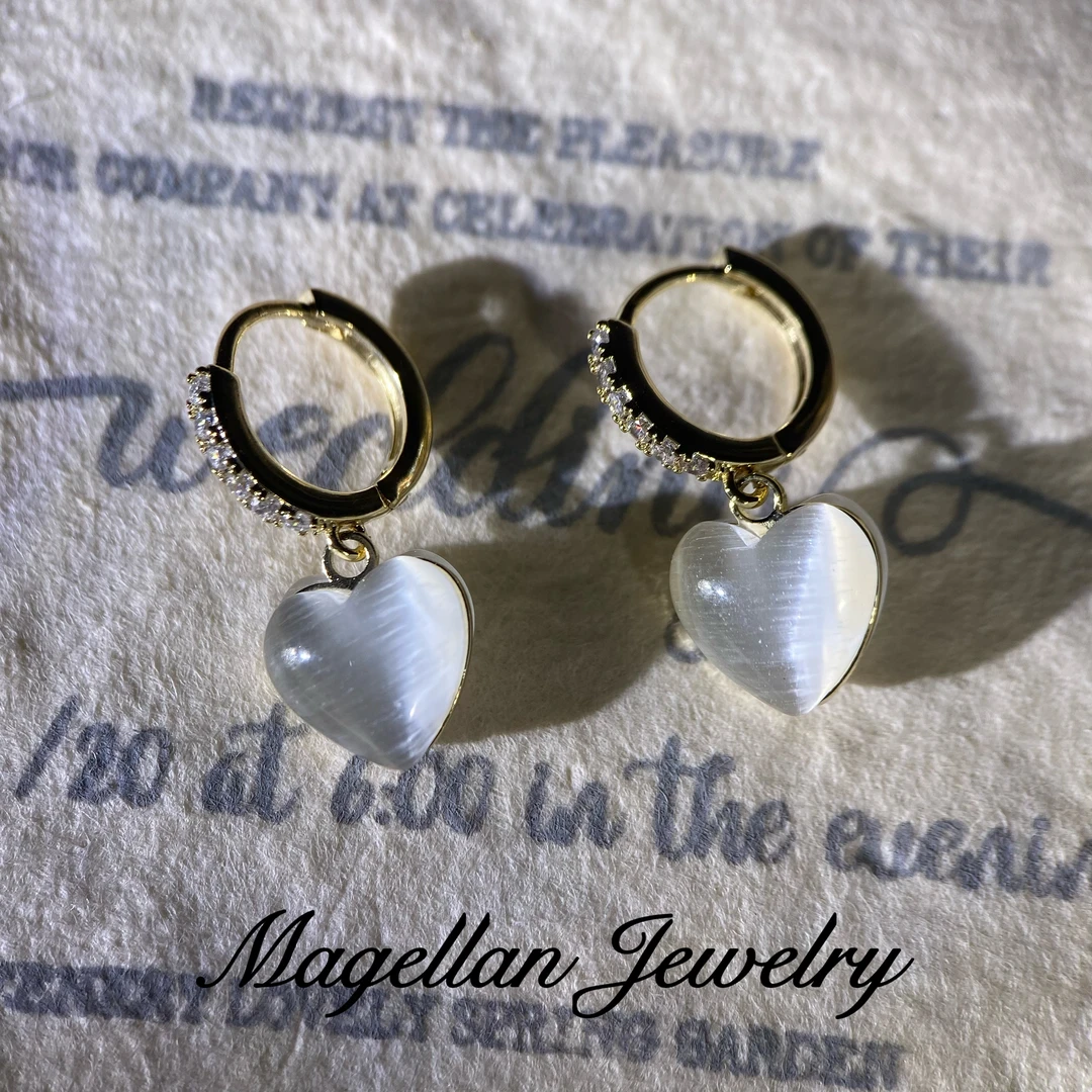 合金合成锆石耳饰 E3133法式甜美猫眼石锆石镶嵌小众时尚轻奢耳钉