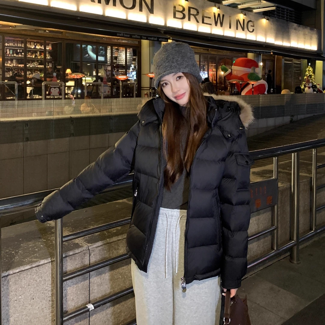 2025冬季新款情侣毛领连帽90白鸭绒羽绒i服女小个子面包服厚外套