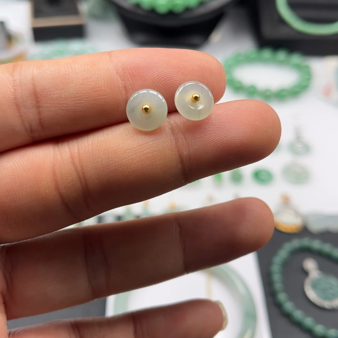 翡翠银S925镀金镶嵌耳饰福利