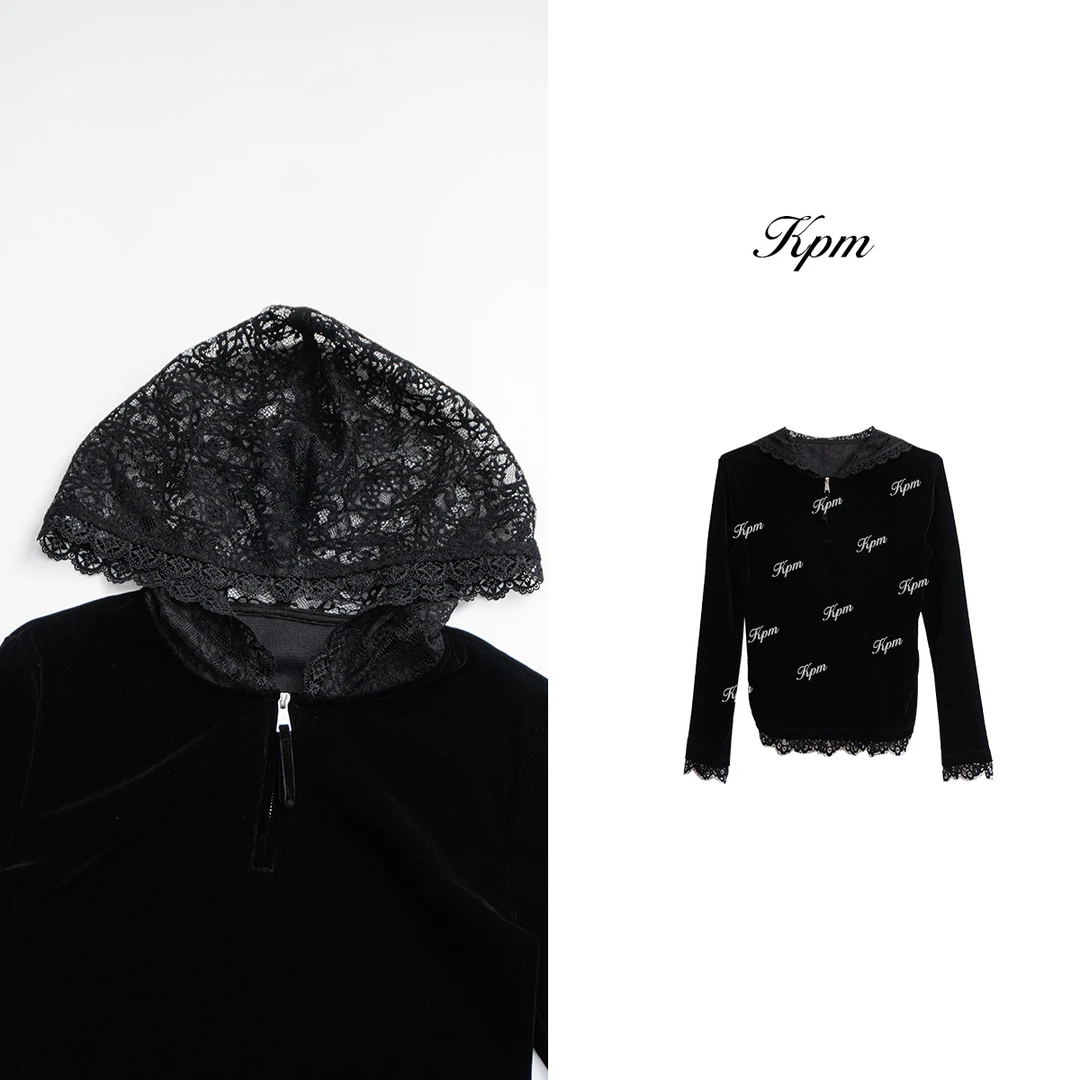 2025早秋新品高级感洋气减龄精致重工蕾丝拼接连帽长袖衫女JN8627