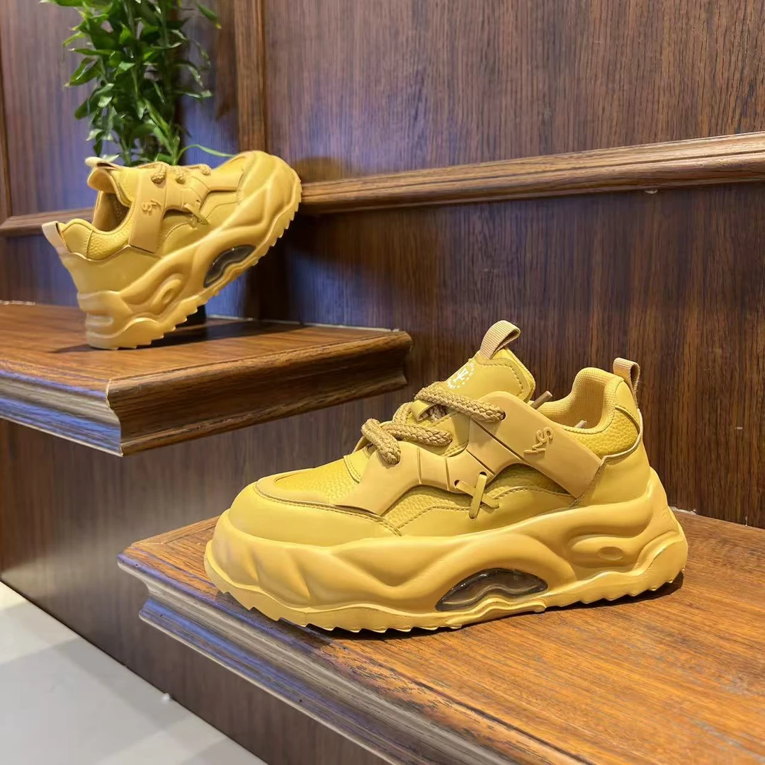 欧洲站男款老爹鞋2025秋季新款低帮皮面厚底增高个性运动休闲鞋男