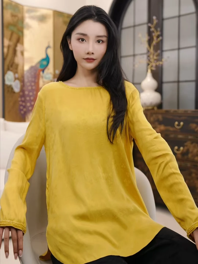 Betty Bairn【碧玉青荷】高定系列重磅铜氨丝提花上衣25B-BW9153