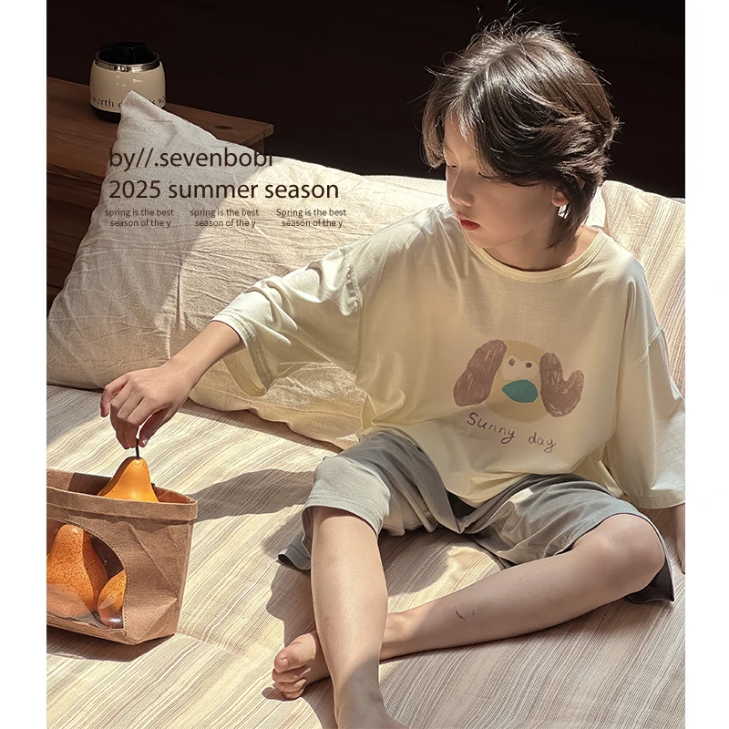 【现货】男童睡衣夏季儿童短袖中大童空调家居服套装春夏款轻薄款