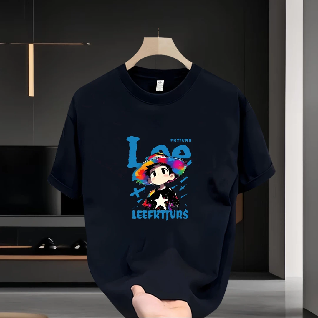 宽松圆领短袖T恤2025爆款时尚百搭纯棉印花夏季痞帅潮牌男装上衣