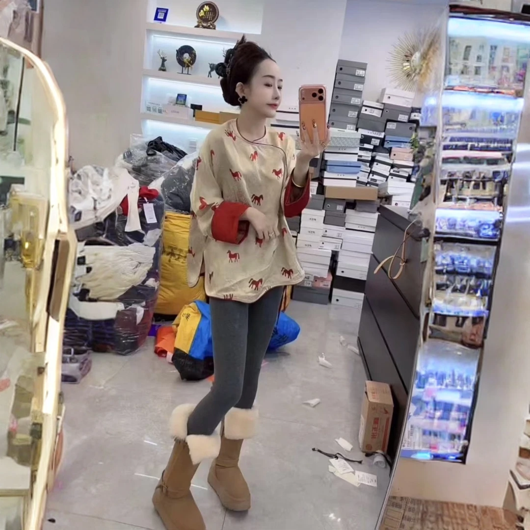 D25217新中式复古小马提花锻面撞色袖口衬衫