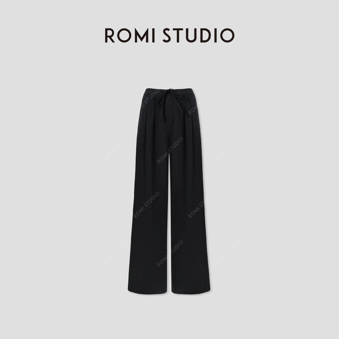 ROMI STUDIO“松弛自在”莱赛尔亚麻斜纹松紧腰阔腿休闲裤 431K3085