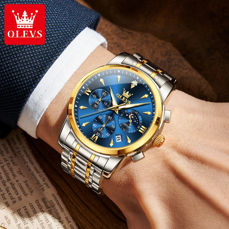 正品欧利时品牌手表多功能防水石英表夜光钢带男士手表商务送礼男