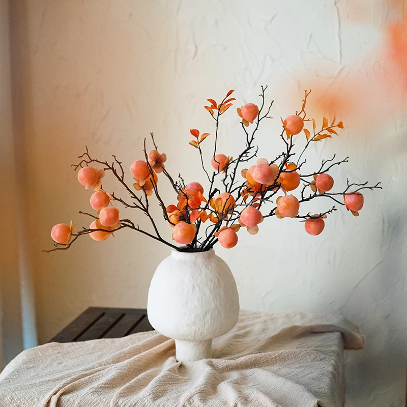 清欢满堂新年客厅插花干花花束仿真柿子
