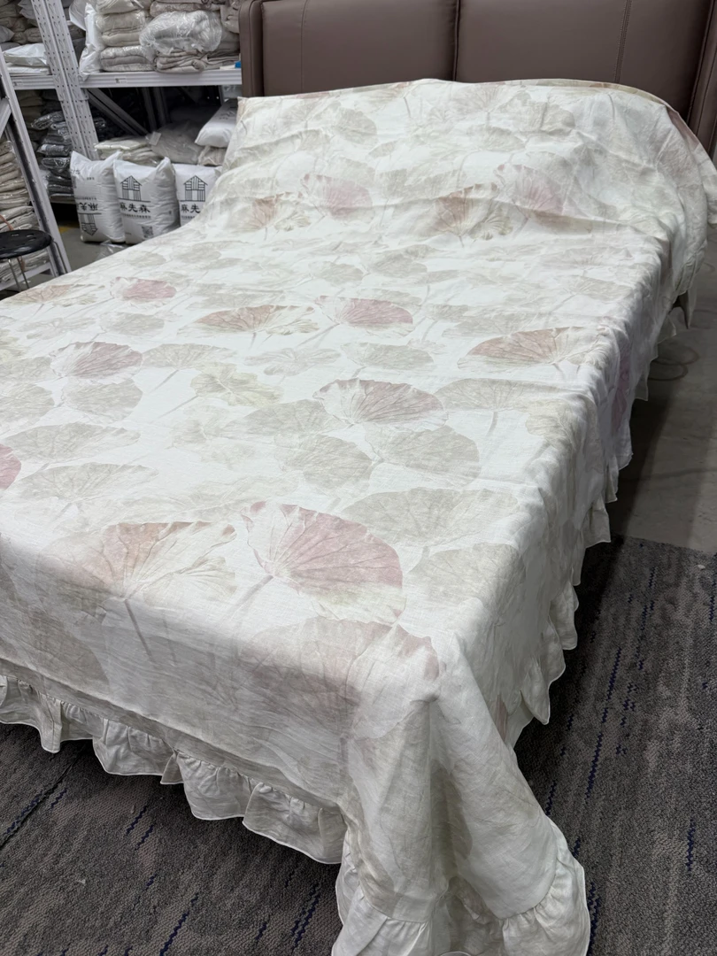 【麻先森-好运莲莲】汉麻天然材质印花床盖被套四件套-gc